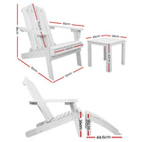 Gardeon 5PC Adirondack Outdoor Table and Chairs Wooden Sun Lounge Patio Furniture White - Front View