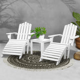 Gardeon 5PC Adirondack Outdoor Table and Chairs Wooden Sun Lounge Patio Furniture White - Close-Up Angle