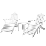 Gardeon 5PC Adirondack Outdoor Table and Chairs Wooden Sun Lounge Patio Furniture White - Low Angle