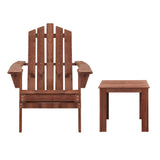 Gardeon 3PC Adirondack Outdoor Table and Chairs Wooden Beach Chair Brown - Side View