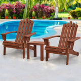 Gardeon 3PC Adirondack Outdoor Table and Chairs Wooden Beach Chair Brown - Low Angle