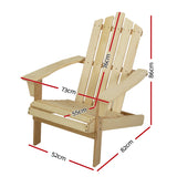 Gardeon Adirondack Outdoor Chairs Wooden Beach Chair Patio Furniture Garden Natural - Front View