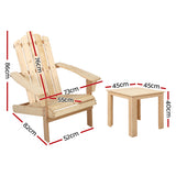 Gardeon 3PC Adirondack Outdoor Table and Chairs Wooden Beach Chair Natural - Front View