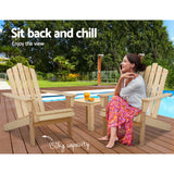 Gardeon 3PC Adirondack Outdoor Table and Chairs Wooden Beach Chair Natural - Extra Image