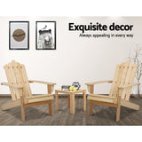 Gardeon 3PC Adirondack Outdoor Table and Chairs Wooden Beach Chair Natural - Extra Image