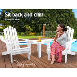 Gardeon 3PC Adirondack Outdoor Table and Chairs Wooden Beach Chair White - Extra Image