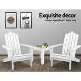 Gardeon 3PC Adirondack Outdoor Table and Chairs Wooden Beach Chair White - Extra Image