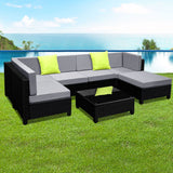 Gardeon 7-Piece Outdoor Sofa Set Wicker Couch Lounge Setting Seat Cover - Close-Up Angle