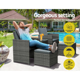 Gardeon 5PC Bistro Set Wicker Table and Chairs Ottoman Outdoor Furniture Grey - Top-Down View