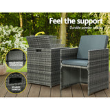 Gardeon 5PC Bistro Set Wicker Table and Chairs Ottoman Outdoor Furniture Grey - 45-Degree Angle