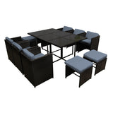 Gardeon Outdoor Dining Set 11 Piece Wicker Table Chairs Setting Black - Low Angle