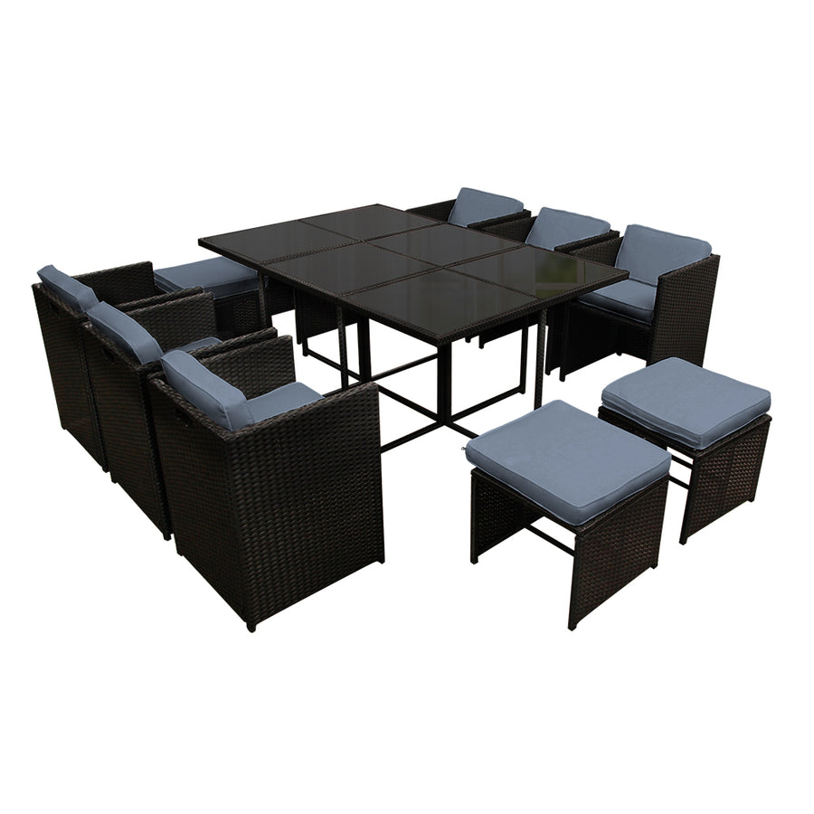 Gardeon Outdoor Dining Set 11 Piece Wicker Table Chairs Setting Black, image 8