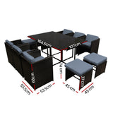 Gardeon Outdoor Dining Set 11 Piece Wicker Table Chairs Setting Black - Front View