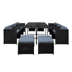 Gardeon Outdoor Dining Set 11 Piece Wicker Table Chairs Setting Black, image 3