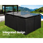 Gardeon Outdoor Dining Set 11 Piece Wicker Table Chairs Setting Black, image 4