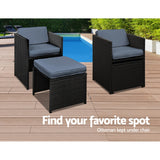 Gardeon Outdoor Dining Set 11 Piece Wicker Table Chairs Setting Black - Rear View