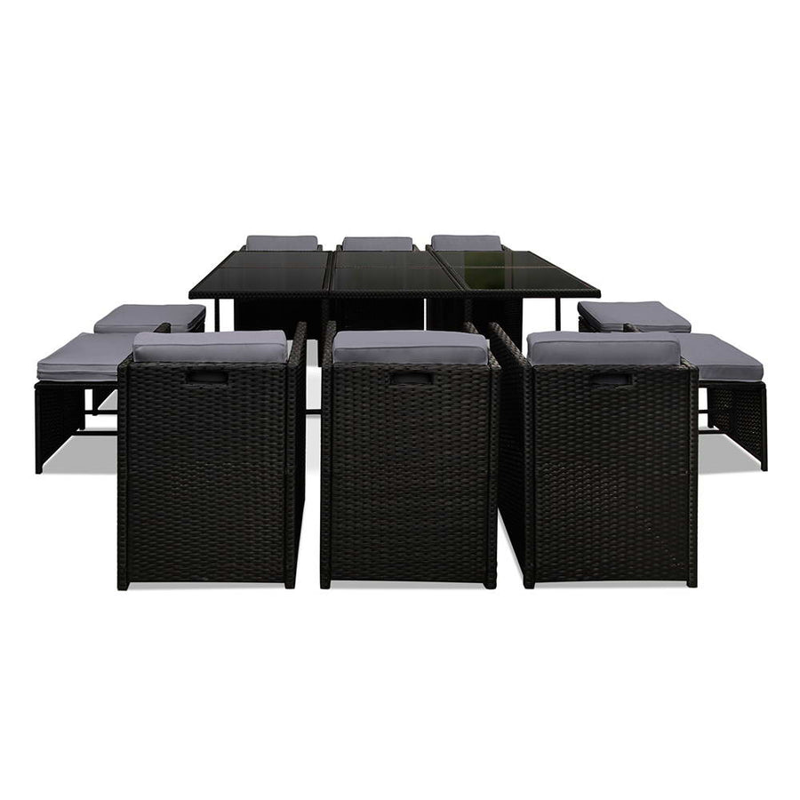 Gardeon Outdoor Dining Set 11 Piece Wicker Table Chairs Setting Black, image 7