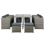 Gardeon Outdoor Dining Set 11 Piece Wicker Table Chairs Setting Grey, image 3