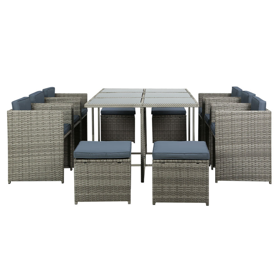 Gardeon Outdoor Dining Set 11 Piece Wicker Table Chairs Setting Grey, image 3