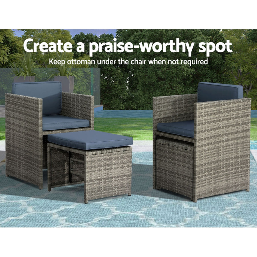 Gardeon Outdoor Dining Set 11 Piece Wicker Table Chairs Setting Grey, image 5