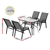 Gardeon 5PC Outdoor Dining Set Table and Chairs Patio Furniture Bistro Set Garden Grey - Front View
