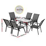 Gardeon 7PC Outdoor Dining Set Table and Chairs Patio Furniture Garden Bistro Set Grey - Front View