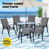 Gardeon 7PC Outdoor Dining Set Table and Chairs Patio Furniture Garden Bistro Set Grey - Top-Down View