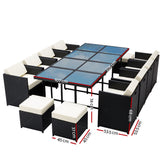 Gardeon Outdoor Dining Set 13 Piece Wicker Table Chairs Setting Black - Front View