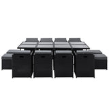 Gardeon Outdoor Dining Set 13 Piece Wicker Table Chairs Setting Black - Side View