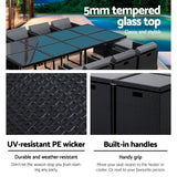 Gardeon Outdoor Dining Set 13 Piece Wicker Table Chairs Setting Black - Rear View