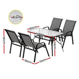 Gardeon 5PC Outdoor Dining Set Table and Chairs Patio Furniture Bistro Set Garden Grey - Front View