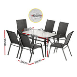 Gardeon 7PC Outdoor Dining Set Table and Chairs Patio Furniture Bistro Set Garden Black - Front View