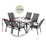 Gardeon 7PC Outdoor Dining Set Table and Chairs Patio Furniture Bistro Set Garden Grey - Front View