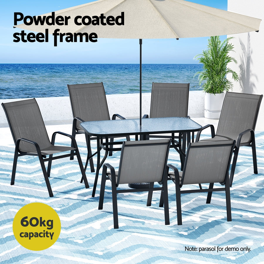 Gardeon 7PC Outdoor Dining Set Table and Chairs Patio Furniture Bistro Set Garden Grey, image 4