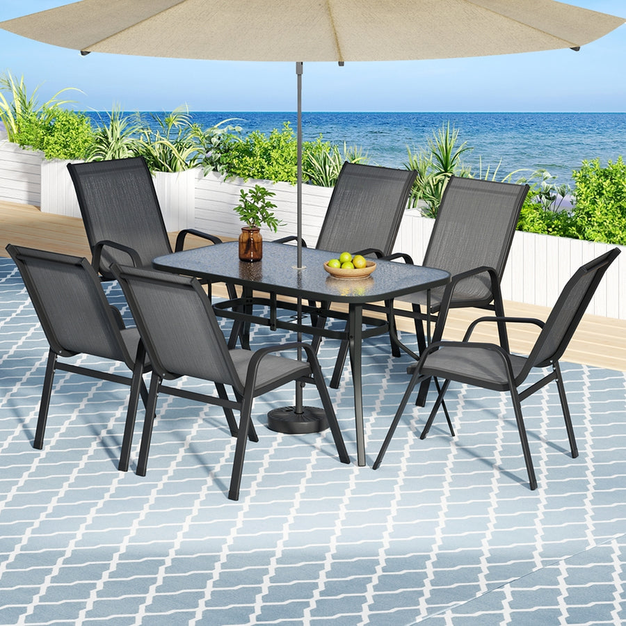 Gardeon 7PC Outdoor Dining Set Table and Chairs Patio Furniture Bistro Set Garden Grey, image 7