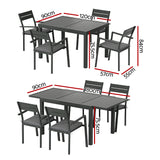 Gardeon Outdoor Dining Set 5 Piece Aluminum Extendable Table Setting Black - Front View
