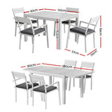 Gardeon Outdoor Dining Set 5 Piece Aluminum Extendable Table Setting White - Front View