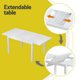 Gardeon Outdoor Dining Set 5 Piece Aluminum Extendable Table Setting White - 45-Degree Angle