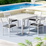 Gardeon Outdoor Dining Set 5 Piece Aluminum Extendable Table Setting White - Close-Up Angle