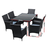 Gardeon Outdoor Dining Set 7 Piece Wicker Lounge Setting Black - Front View