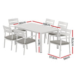 Gardeon Outdoor Dining Set 7 Piece Aluminum Table Chairs Setting White - Front View
