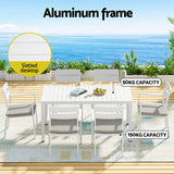 Gardeon Outdoor Dining Set 7 Piece Aluminum Table Chairs Setting White - Top-Down View