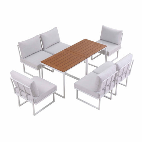 Gardeon 6 Seater Outdoor Dining Sofa Set Steel Frame Cushions White, image 3