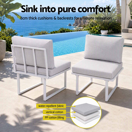 Gardeon 6 Seater Outdoor Dining Sofa Set Steel Frame Cushions White, image 6