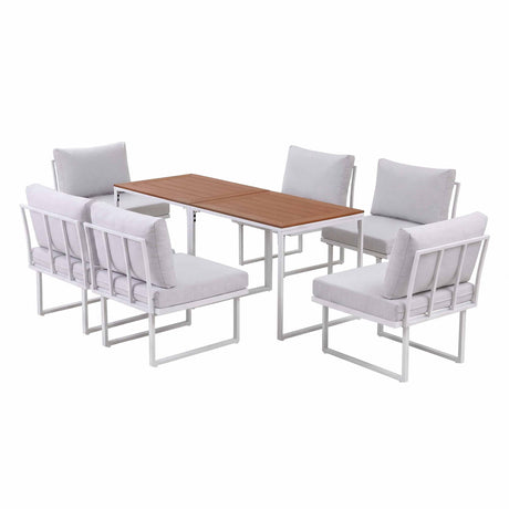 Gardeon 6 Seater Outdoor Dining Sofa Set Steel Frame Cushions White, image 9
