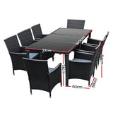 Gardeon Outdoor Dining Set 9 Piece Wicker Lounge Setting Black - Front View