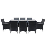 Gardeon Outdoor Dining Set 9 Piece Wicker Lounge Setting Black - Side View