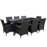 Gardeon Outdoor Dining Set 9 Piece Wicker Lounge Setting Black - Low Angle