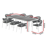Gardeon Outdoor Dining Set 9 Piece Steel Table Chairs Setting White - Front View