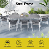 Gardeon Outdoor Dining Set 9 Piece Steel Table Chairs Setting White - Top-Down View